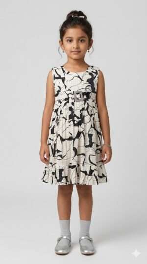 Girls' Black and White Abstract Party Frock Size-22