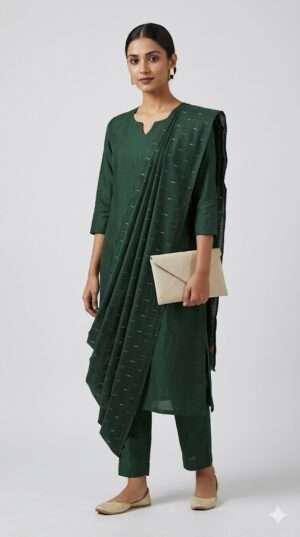 Premium Handcrafted Ethnic Kurta Set with Woven Dupatta and Tailored Trousers