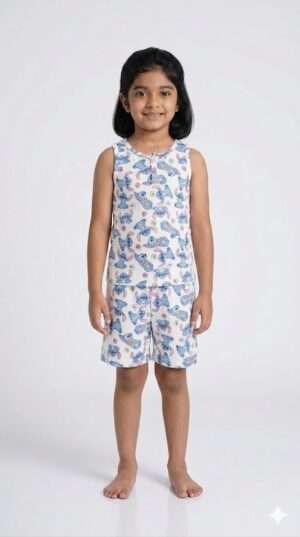 Girls' Stitch Print Sleeveless T-Shirt & Half Trouser Loungewear Set