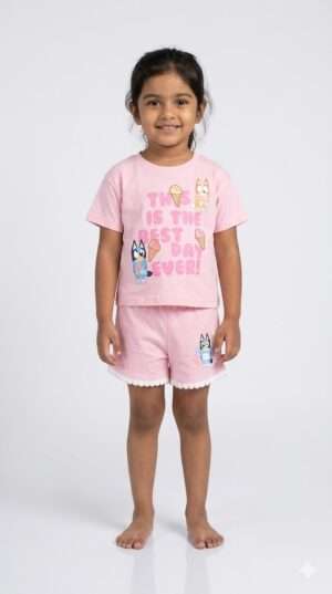 Girls Bluey "Best Day Ever" Pink T-Shirt and Shorts Set – 2-Piece Summer Cotton Outfit