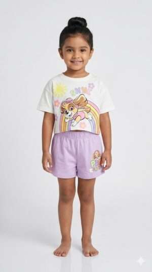 Girls' PAW Patrol Skye Rainbow Crop T-Shirt & Shorts Set – 2-Piece Summer Co-ord